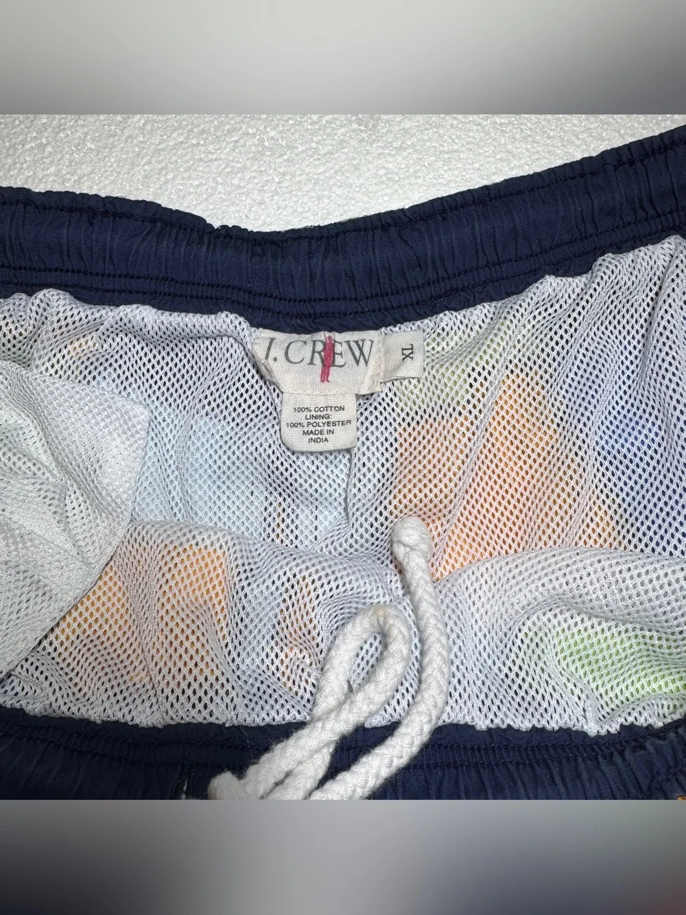 J. Crew Swim Shorts with White Drawstring Multicolored Patchwork Men’s XL